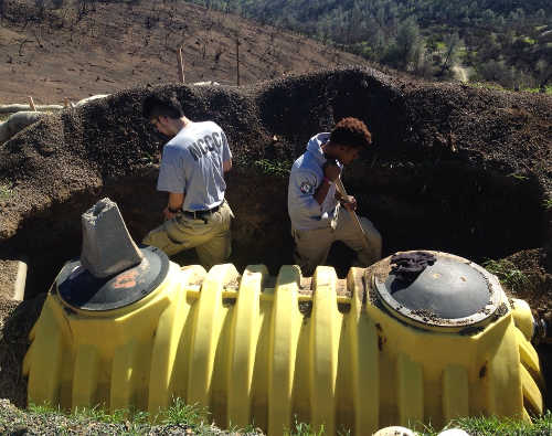 AmeriCorps volunteers work on a home for Valley fire survivors in Lake County, Calif. Photo courtesy of Habitat for Humanity Lake County. 2016americorpshabitat2