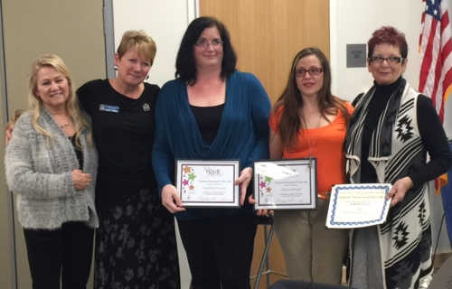 From left to right, Soroptimist International of Clear Lake President Olga Martin Steele and Vice President Brenda Crandall, and award winners Kimberly Carreno, Susanna Wright and Barbara Flynn at the organization's annual awards luncheon on Thursday, January 28, 2016, in Clearlake, Calif. 2016soroptimistsawards