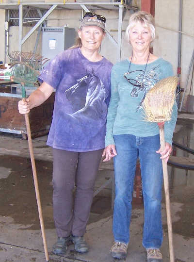 From left, Sonoma Action for Equine Rescue founder Kate Sullivan and Carleene Cady, a board member and the coordinator for Valley fire donations, at Adobe Creek Packing in Kelseyville, Calif., at the end of April 2016, as they closed down the donations depot. Photo courtesy of Kate Sullivan/SAFER. saferkateandcarleene