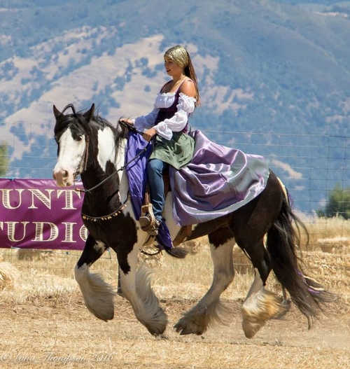 Joy Bennett on one of her family's gypsy horses at Californio Days in Lakeport, Calif., on Sunday, June 12, 2016. Photo by Lana Thompson. 061216fiestagypsy
