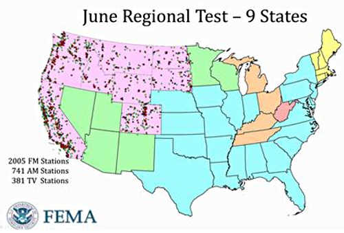 The Federal Emergency Management Agency will conduct a “National Periodic Test” of the Emergency Alerting System involving more than 3,000 broadcast outlets in nine states from FEMA Regions VIII, IX and X on Wednesday, June 15, 2016. Image courtesy of FEMA. 061516fematest