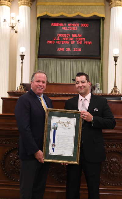 Cassidy Nolan of Napa County, Calif., was honored by Assemblymember Bill Dodd on Wednesday, June 29, 2016, during the California Assembly’s Veteran of the Year Ceremony at the State Capitol in Sacramento. Courtesy photo. 062916vetoftheyear1