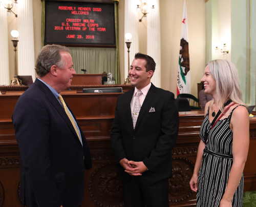 Cassidy Nolan – honored by Assemblymember Bill Dodd on Wednesday, June 29, 2016, during the California Assembly’s Veteran of the Year Ceremony at the State Capitol in Sacramento – was joined at the event by his wife, Jillian Nolan. Courtesy photo. 062916vetoftheyear2