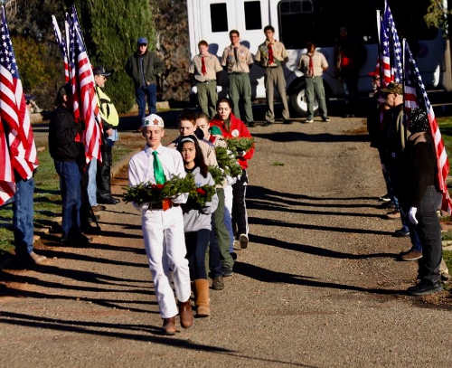 Young people from a number of organizations take part in the Wreaths Across America ceremony at Hartley Cemetery in Lakeport, Calif., on Saturday, December 17, 2016. Photo courtesy of Ginny Craven. 121716wreathsceremony