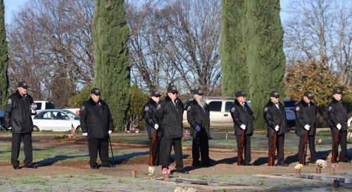 Members of the Military Funeral Honors Team at the Wreaths Across America ceremony at Hartley Cemetery in Lakeport, Calif., on Saturday, December 17, 2016. Photo courtesy of Ginny Craven. 121716wreathshonorsteam