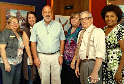 From left to right, Pastor Cindy Lawler, Rev. Shannon Kimbell-Auth, United Methodist Great Northern District Superintendent Rev. David Samelson (center), Rev. Wanda Celli, Rev. John Pavoni and Pastor Voris Brumfield. Not pictured, Pastor Claudia Listman, Rev. Dawn Roberts and Rev. Bob Green. Courtesy photo. june2016lakemethodistsnew