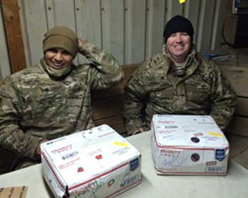Troops overseas benefit from the care packages sent monthly by Operation Tango Mike. Photos courtesy of Ginny Craven. otmchristmas