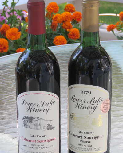 Two of the Lower Lake Winery's early wines. Photo by Kathleen Scavone. scavonellwinerybottles