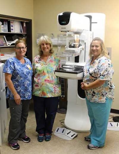 Imaging clerk Amy Williams, Michelle Merwin, RT, and Lori Erickson, RT, with a Hologic Selenia 3D mammography system at St. Helena Hospital Clear Lake in Clearlake, Calif. Courtesy photo. shhc3dmammography