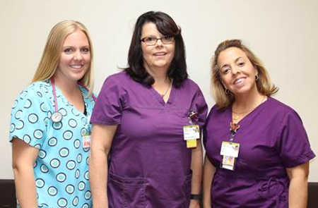 The Women's Care Unit at St. Helena Hospital Clear Lake in Clearlake, Calif., is staffed by an experienced team, including nurses, from left to right, Katie Zimmerman, Melissa Keller (unit supervisor) and Lynn Lohner. Courtesy photo. shhclmaternitynurses