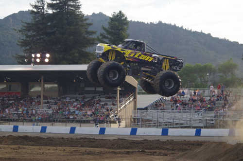 The Titan truck gets big air at the Ukiah Speedway in Ukiah, Calif. Courtesy photo. titantruckairukiahspeedway